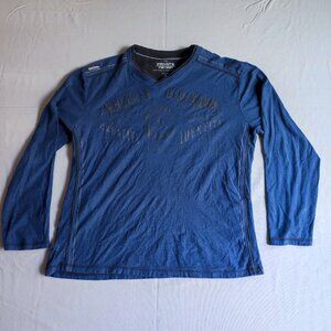 Private Member V-neck pullover men's size L blue with graphic design